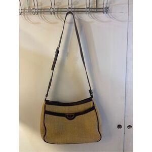 Etienne Aigner leather natural straw Handbag Purse  13x8.5”